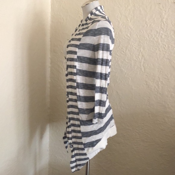 Three Dots Navy Blue White Striped Cardigan - Picture 4 of 11